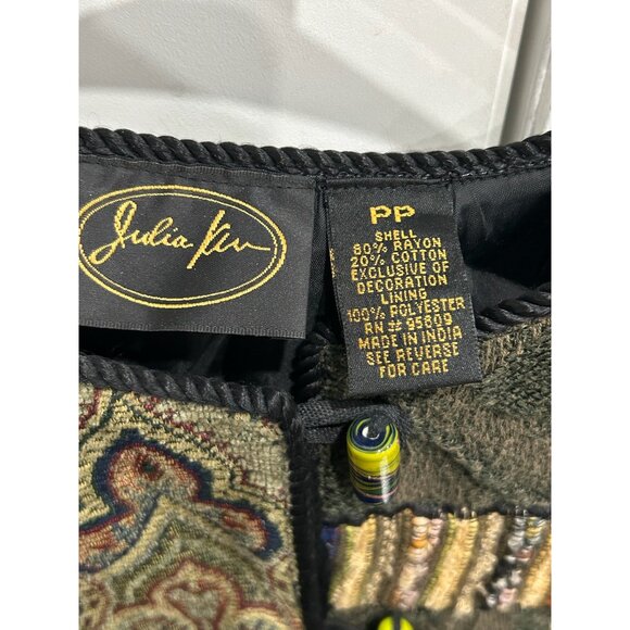 Julia Kim Womens Patchwork Quilted Jacket Bead Accents Button Closure Sz PP - Picture 5 of 9